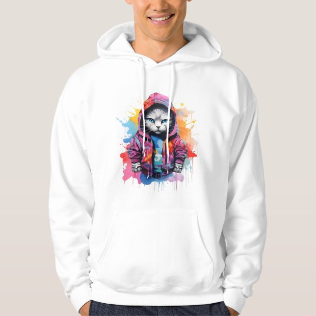 Katze in Hoodie Colorful Graffiti (Vorderseite)