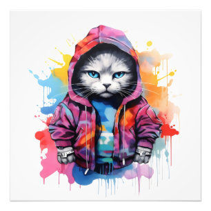 Katze in Hoodie Colorful Graffiti Fotodruck