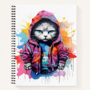 Katze in Hoodie Colorful Graffiti Notizbuch