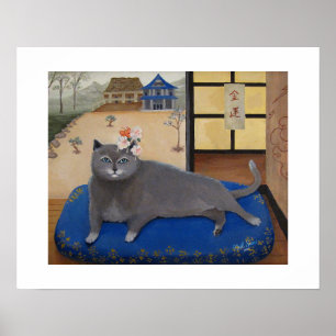 Katze in Japan Malerei Kunst Druck Poster