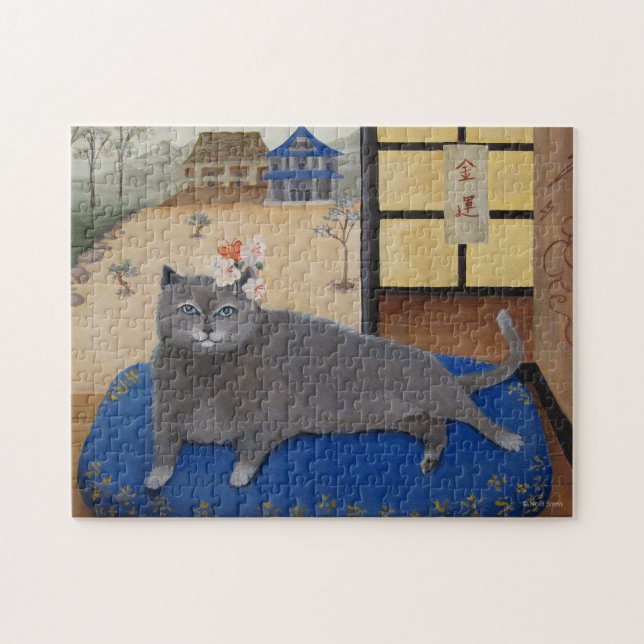 Katze in Japan Malerei Puzzle (Horizontal)