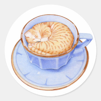 Katze in Kaffeeaufkleber Runder Aufkleber
