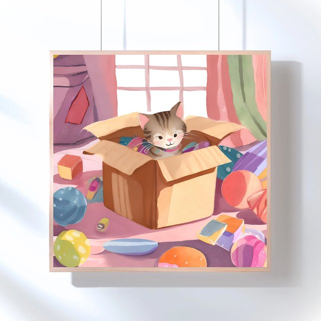 Katze in Karton | Kätzchen Aquarell Katze Poster (Von Creator hochgeladen)