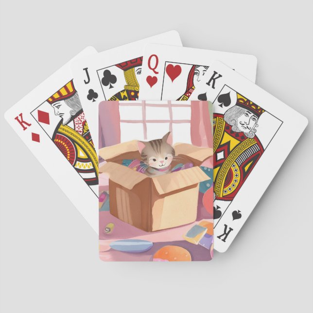 Katze in Karton | Kätzchen Aquarell-Katze Spielkarten (Rückseite)