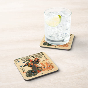 Katze in Kimono, Oktopus Kuniyoshi, Japanisch Kuns Getränkeuntersetzer