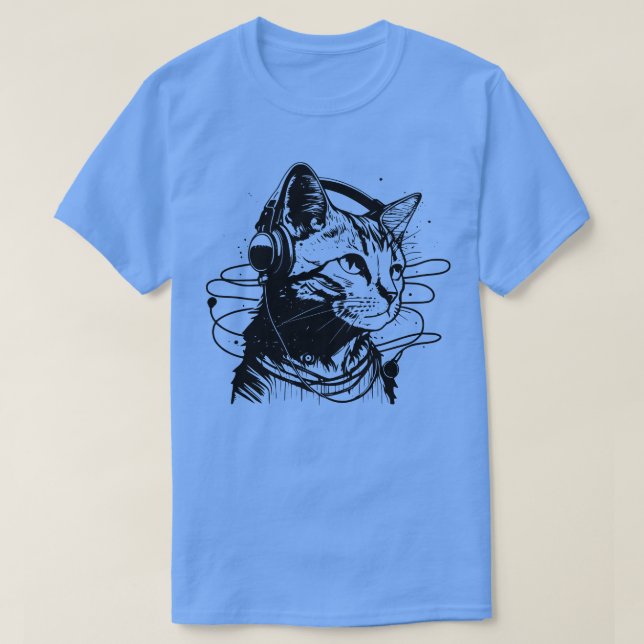 Katze in Kopfhörern Funny Cat Geschenk Retro Vinta T-Shirt (Design vorne)