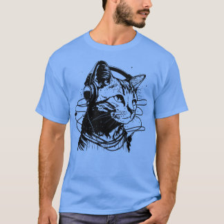 Katze in Kopfhörern Funny Cat Geschenk Retro Vinta T-Shirt