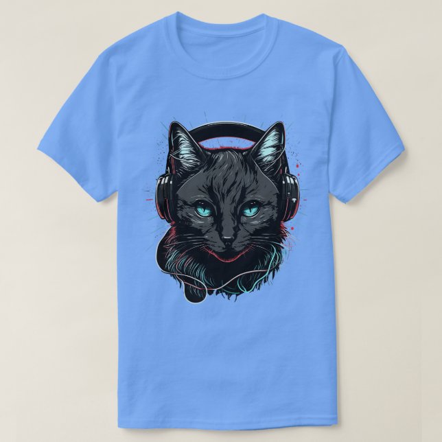 Katze in Kopfhörern Funny Cat Geschenk Retro Vinta T-Shirt (Design vorne)