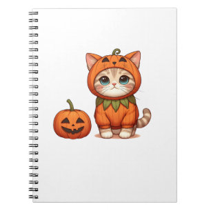 Katze in Kürbiskostüm zu Halloween Notizblock