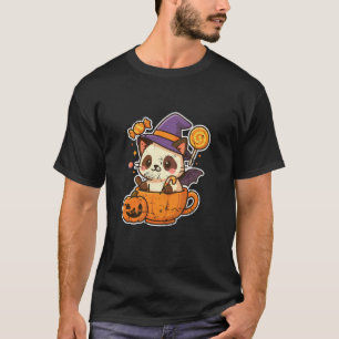 Katze in Kürbistasse mit Lutscher T-Shirt