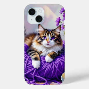 Katze in lila Garn und Blumen Case-Mate iPhone Hülle