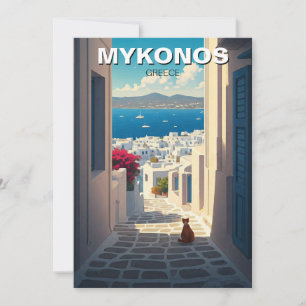 Katze in Mykonos Greece Cyclades Travel Feiertagskarte