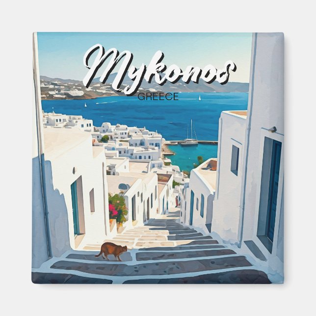 Katze in Mykonos Greece Cyclades Travel Magnet (Vorne)