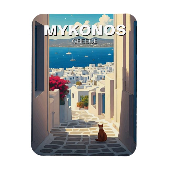 Katze in Mykonos Greece Cyclades Travel Magnet (Vertikal)