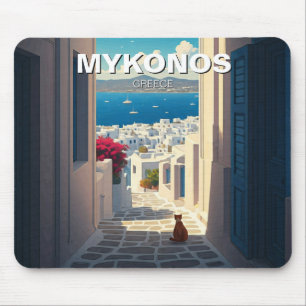 Katze in Mykonos Greece Cyclades Travel Mousepad