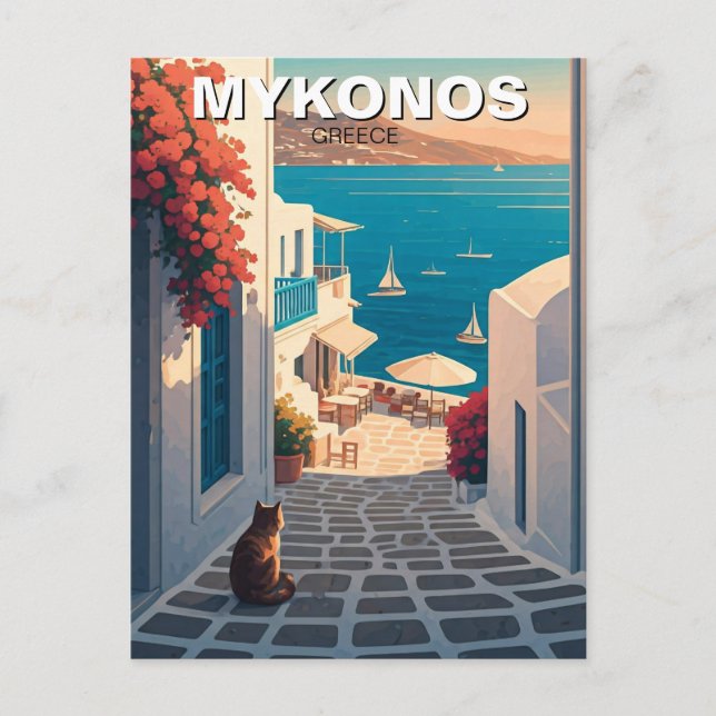 Katze in Mykonos Griechenland Cyclades Travel Suns Postkarte (Vorderseite)