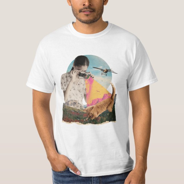 Katze in Naturfotografen Collage T-Shirt (Vorderseite)
