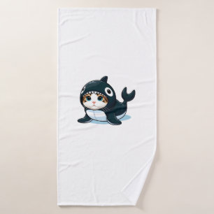 Katze in Orca Kostüm Badehandtuch