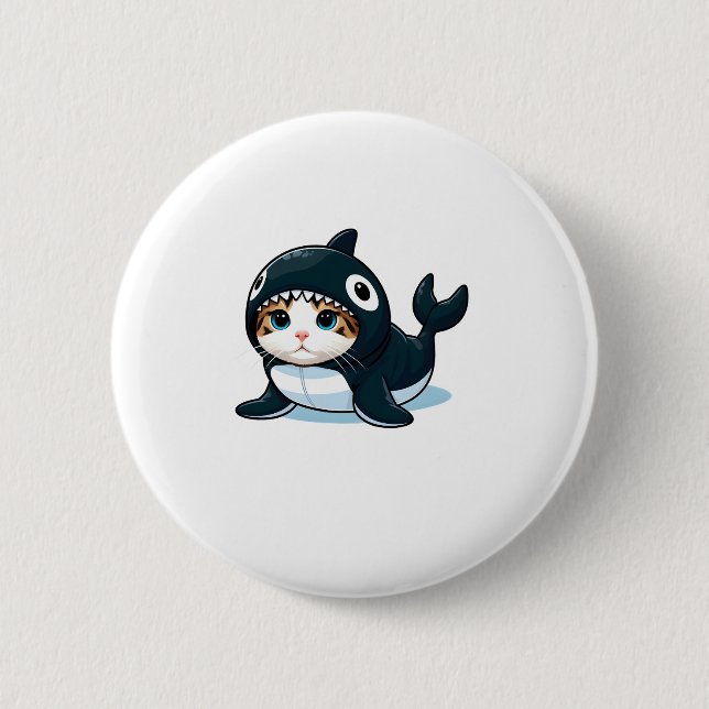 Katze in Orca Kostüm Button (Vorderseite)