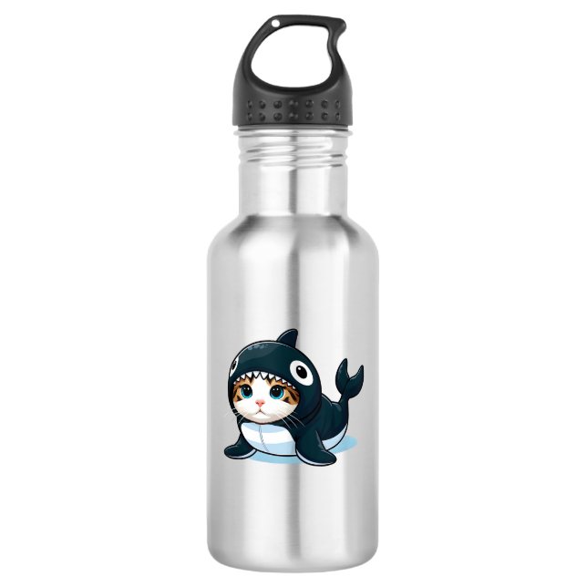 Katze in Orca Kostüm Edelstahlflasche (Vorderseite)