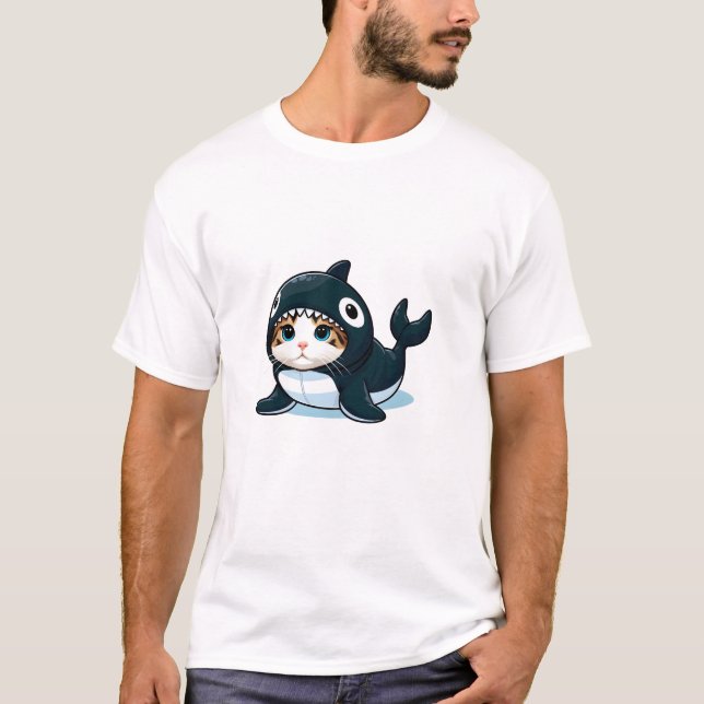 Katze in Orca Kostüm T-Shirt (Vorderseite)