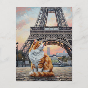Katze in Paris Eiffelturm Postkarte