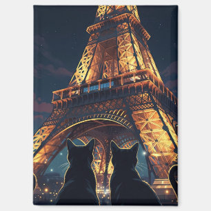 Katze in Paris Eiffelturm Postkarte Magnet