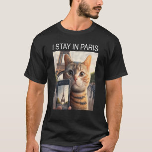 Katze in Paris vor dem Eiffelturm T-Shirt