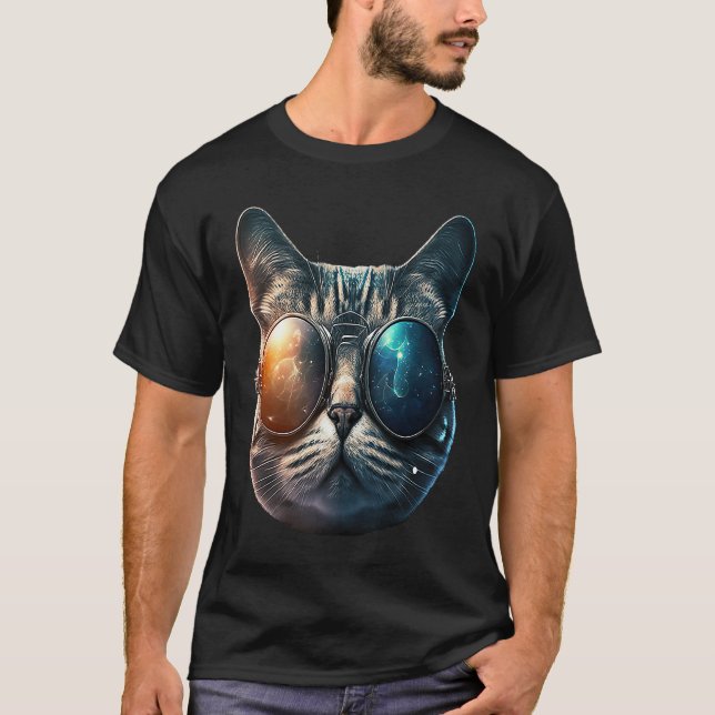 Katze in Piloten-Sonnenbrille Coole Katze Flauschi T-Shirt (Vorderseite)