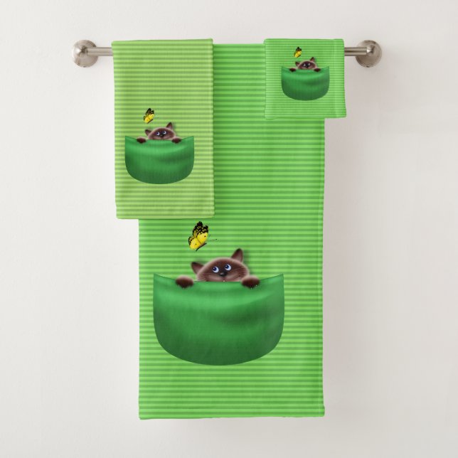 Katze in Pocket Badhandtuch Set (Insitu)