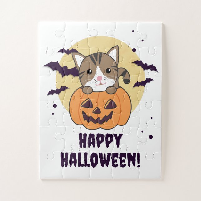 Katze in Pumpkin Sweet Cats Happy Halloween Jigsaw Puzzle (Vertikal)