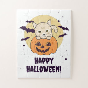 Katze in Pumpkin Sweet Cats Happy Halloween Jigsaw Puzzle