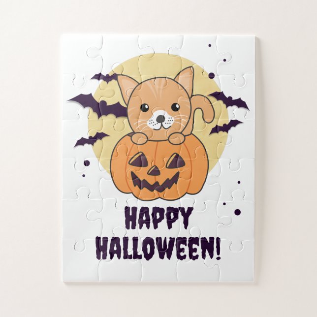 Katze in Pumpkin Sweet Cats Happy Halloween Jigsaw Puzzle (Vertikal)