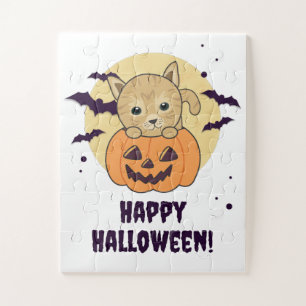 Katze in Pumpkin Sweet Cats Happy Halloween Jigsaw Puzzle