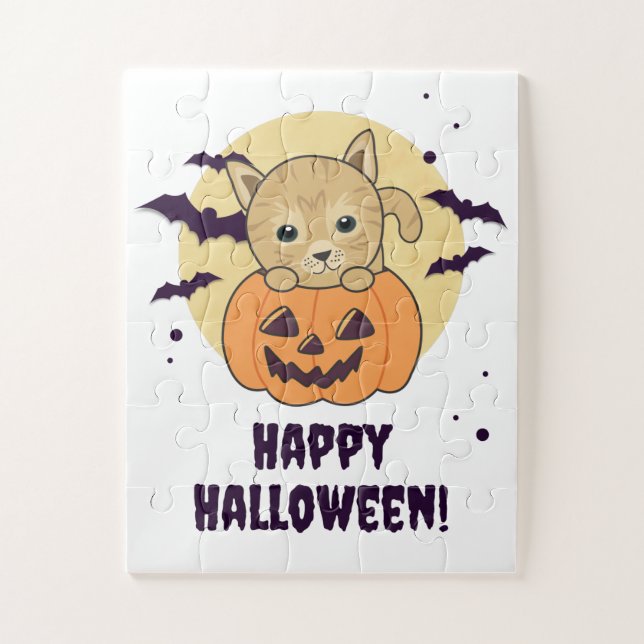 Katze in Pumpkin Sweet Cats Happy Halloween Jigsaw Puzzle (Vertikal)
