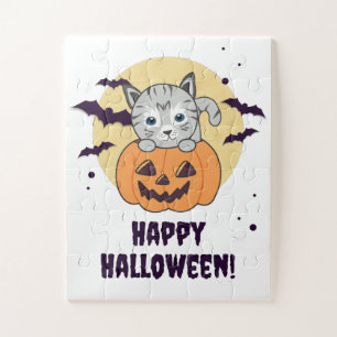 Katze in Pumpkin Sweet Cats Happy Halloween Jigsaw Puzzle