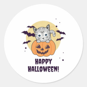 Katze in Pumpkin Sweet Cats Happy Halloween Runder Aufkleber