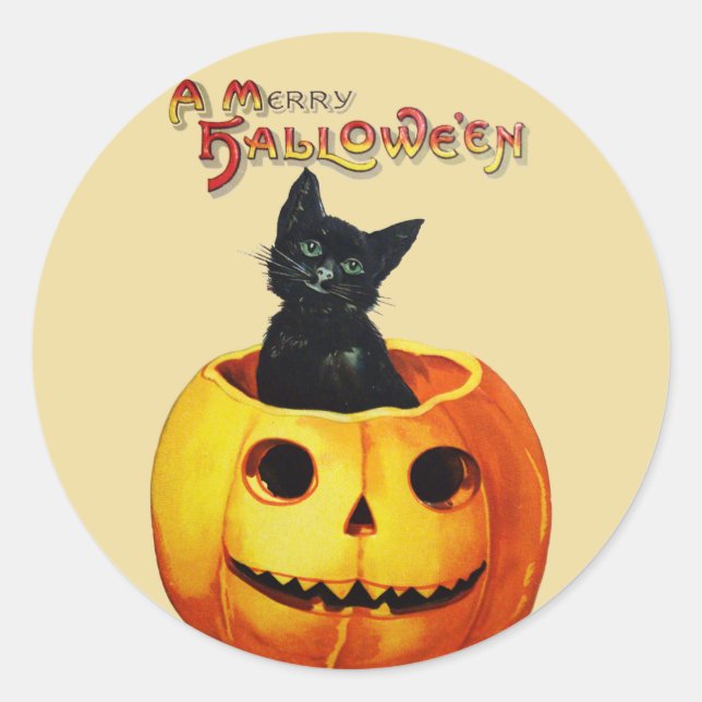 Katze in Pumpkin Vintage Halloween Stickers (Vorderseite)