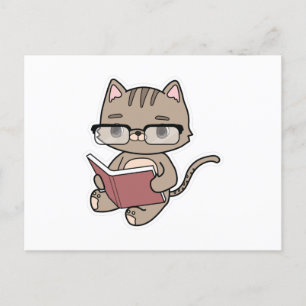 Katze in Reading mit Buch Postkarte