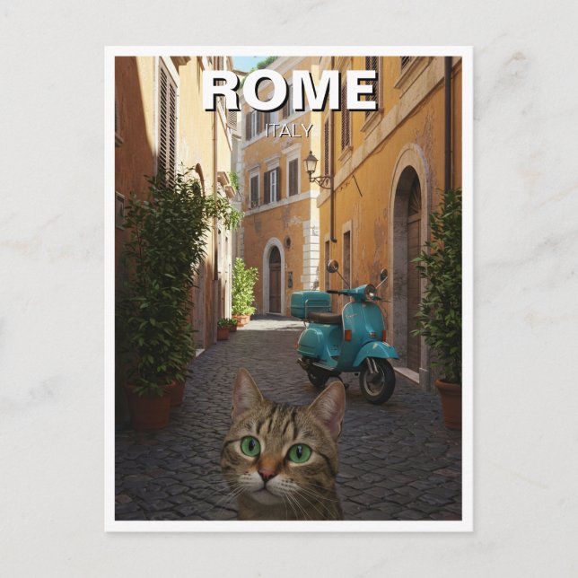 Katze in Rom Cobblestone Straße Italien Postkarte (Vorderseite)