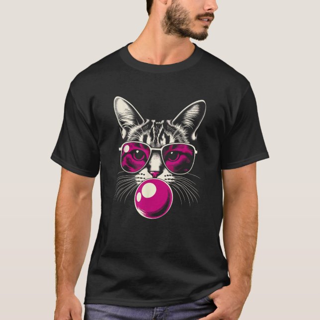 Katze in rosa Brille Pink Blase Männer Frauen Kind T-Shirt (Vorderseite)