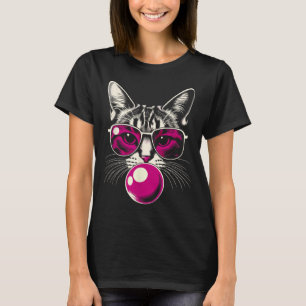 Katze in rosa Brille Rosa Blase Katzen T-Shirt