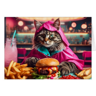 Katze in rosa Raincoat an den Diner Jedes Anlasses