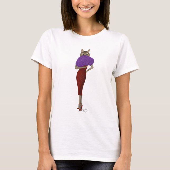 Katze in rotem Kleid T-Shirt (Vorderseite)