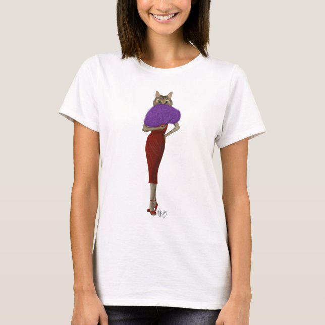 Katze in rotem Kleid T-Shirt (Vorderseite)