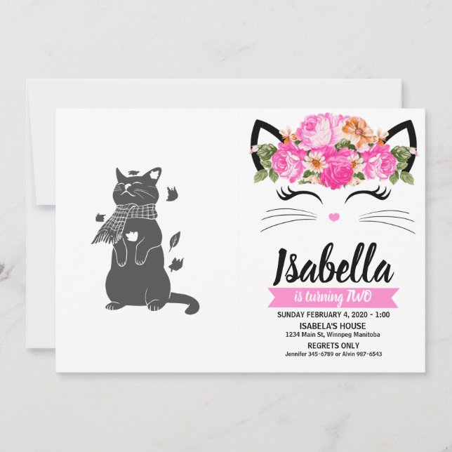 Katze in Schal bereitet sich auf den Winter vor. Einladung (Vorderseite)