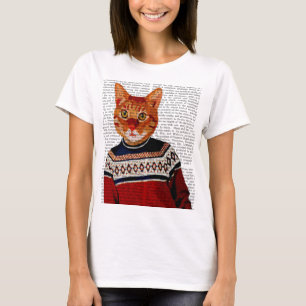 Katze in Ski-Strickjacke 2 T-Shirt