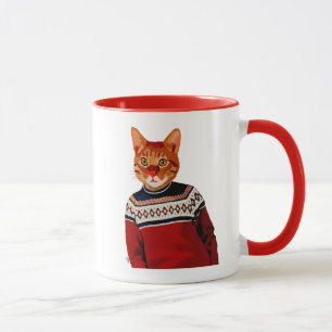 Katze in Ski-Strickjacke 2 Tasse