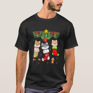 Katze in Sock Santa Christmas Pajamas Lights Funny T-Shirt