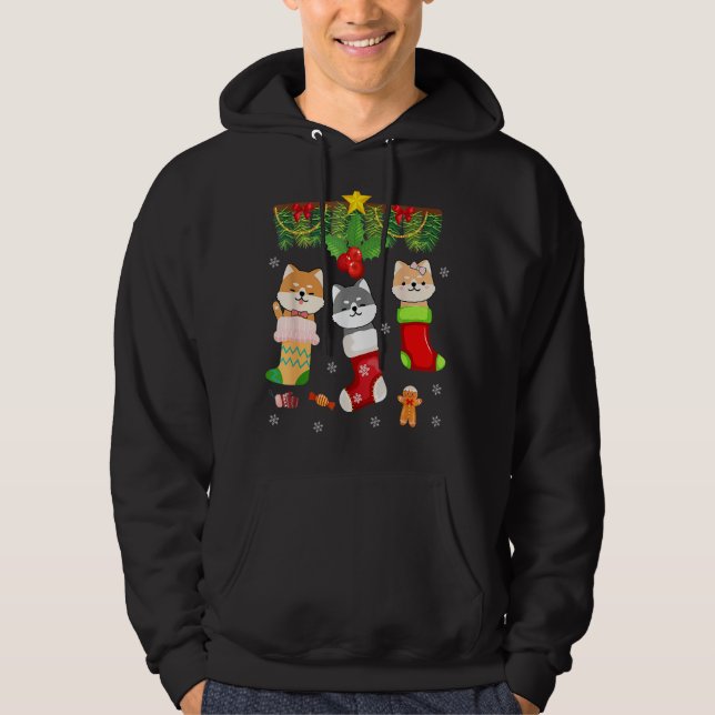 Katze in Sock Weihnachten Pajamas Lichter Hoodie (Vorderseite)